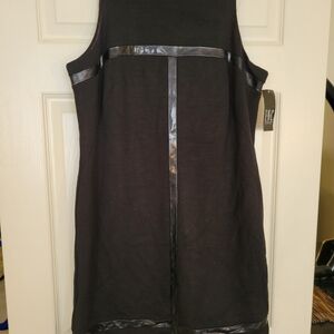 Black Sleeveless Dress with Leather Accents